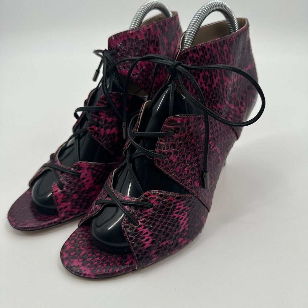 Pink and Black Lace-Up Heels